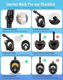 Adult Full Face Snorkeling Mask 180° Panoramic View Underwater Diving Gear Anti-Fog Leak-Proof Design With Camera Mount For Swimming Water Sports - Black - View 6