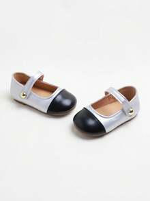 1 Pair Fashionable Elegant Cute Colorblock Hook And Loop Flat Mary Jane Shoes, Soft And Comfortable, Suitable For School And Commuting, Wearable All Seasons - Black - View 4