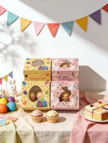 5 pièces/10 pièces Nouvelles boîtes à gâteau de Pâques, boîtes à gâteau de Pâques printanières créatives avec imprimé floral et œuf, avec fenêtre, boîtes d'emballage portables étanches pour pâtisseries, bonbons et boulangeries pour les fêtes - Voir 6