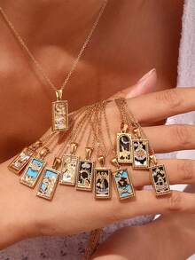 1pc Original New Tarot Queen Lover Magician Moon Necklace 18K Gold Plated Decoration - Multicolor - View 15