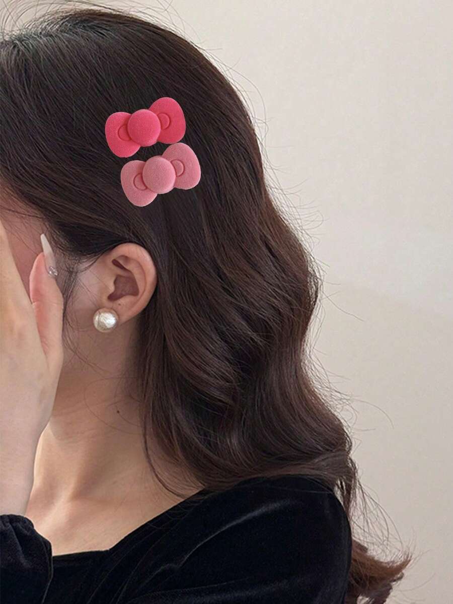 2个优雅粉色蝴蝶结发夹，可爱甜美蝴蝶结设计发夹，女士日常发饰 - 彩色 - 查看 1
