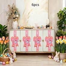 Easter Bow For Cabinet Door Cute Bunny Egg Ribbon Bow Tree Topper For Front Door Party Holiday Spring Decoration - 6Pcs - View 1