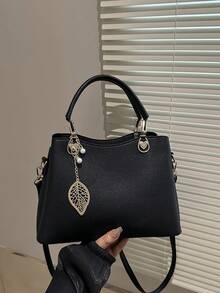 大容量时尚简约手提包，新款女士单肩包，时尚斜挎包 - 黑色 - 查看 8