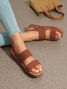 Women Beach Sandals Fashion Comfortable Flat Sandals Platform Summer Water Outdoor Casual Walking Shoes - 棕色 - 查看 4