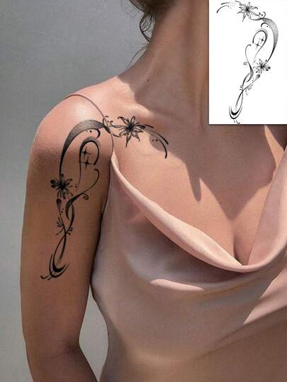 1 Sheet Big Size Body Art Temporary Tattoo Suitable For Women, Y2k Style Artistic Ink Flower Pattern. Waterproof Fake Tattoo, Lasting 2-5 Days, Can Be Used On Arms, Neck, Chest, Shoulders, Waist, Legs. Suitable For Holidays, Weddings, Parties, Gifts, Vacations, Valentine'S Day, Music Festivals, Body Decoration.