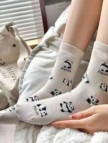 5 pares de calcetines estilo estudiante de dibujos animados de estilo chino con diseño de panda, calcetines casuales hasta el tobillo para mujeres - Multicolor - Ver 4