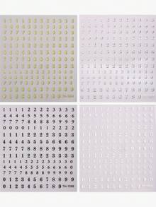 4张金色银色箔纸美甲贴纸，0-9数字图案，简约风格美甲，非常适合女性在家DIY美甲。 - 彩色 - 查看 5