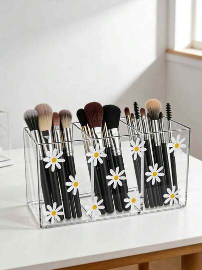 Daisy Pattern Makeup Brush Holder, Makeup Brush Storage Box, Bathroom Vanity Organizer Rack, Can Hold Makeup Brushes, Pencils, Lipsticks, Suitable For Kitchen, Bedroom, Living Room, Bathroom, Great Gift For Family And Friends, Can Be Used As Makeup Bag, Cosmetic Storage Box, Toiletry Bag, Desktop Organizer,Room Decor