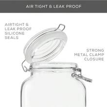 Airtight Glass Jars With Lids Set Of 3. 50oz Glass Jar With Lid And 6 Silicone Seals! Med Glass Food Storage Containers. Square Mason Jar, Flour Jar, Candy Or Cookie Jars For Kitchen Counter - 預設 - 查看 4