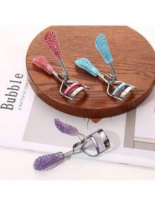 1pc Semi-Transparent Plastic Glitter Handle Eyelash Curler, With/Without Comb, Eyelash Curling Assistant, With Raised Dots Shaping Clamp, Soft Rubber Pad, Makeup Beauty Tool, Cute Gift - Multicolor - View 5