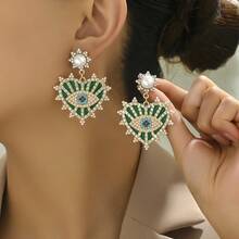 1对绿色眼睛心形耳环，现代休闲度假风耳环，女士款 - 彩色 - 查看 4