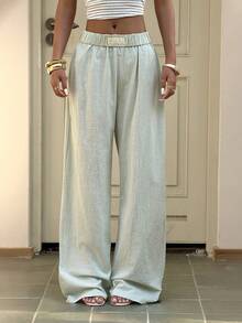 Sunny Girly Summer Women's Y2K Cotton Green Straight-Leg Pants, Suitable For Loungewear, Casual Daily, Street Style, Commuting, Beach And Vacation. - Green - View 8