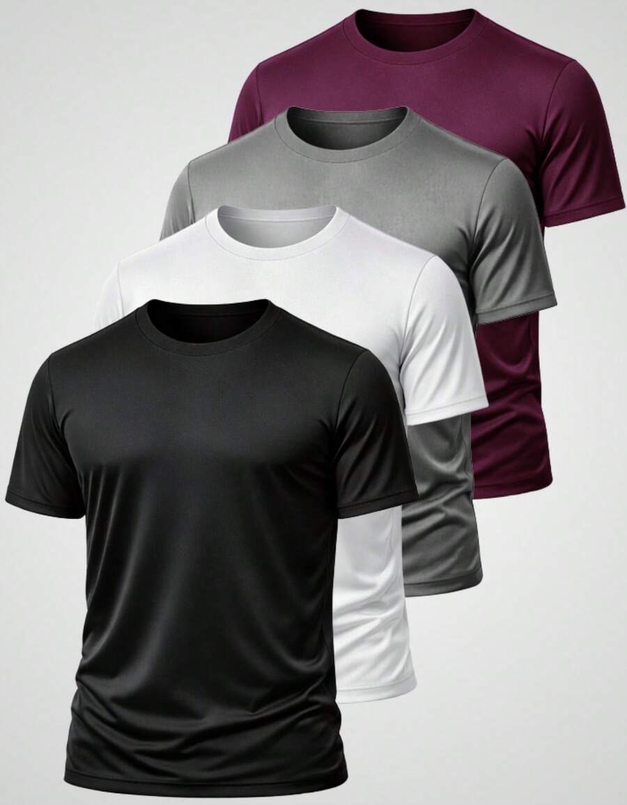 Kit 04 Men's Dry Fit T-Shirt Gym Sports Comfortable Anti-Odor - Burdeos - Ver 1