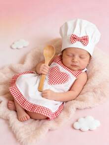 Infant Chef Theme Photography Outfit, 100 Days Celebration/Full Moon Photo/Family Interaction Shooting, Infant Photography Props, Chef Theme, Full Moon Photo Creative, INS Style Plush Cloud Photography Props, Newborn 100 Days Photo Background - Multicolor - View 4