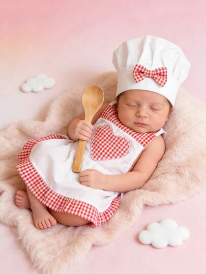 Infant Chef Theme Photography Outfit, 100 Days Celebration/Full Moon Photo/Family Interaction Shooting, Infant Photography Props, Chef Theme, Full Moon Photo Creative, INS Style Plush Cloud Photography Props, Newborn 100 Days Photo Background