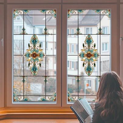 Adhesivos de murales de puerta de vidrio emplomado, pegatinas autoadhesivas de estática para ventanas DIY, vinilos artísticos para paredes, pegatinas de ventana extraíbles para decoración del hogar, oficina y tienda