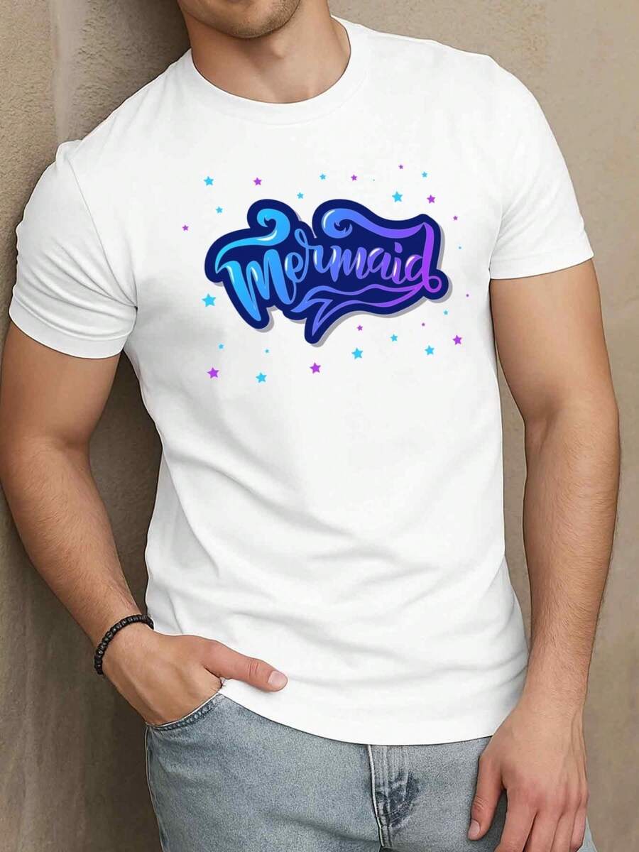 Pack Men Heavyweight Cotton T-Shirt Little MermaidInspired Mermaid Scale Print With Flounder  Sebastian Fish Casual Round Neck Short Sleeve Tee For Casual Attire Parties  Gifts  Fans - White - View 1