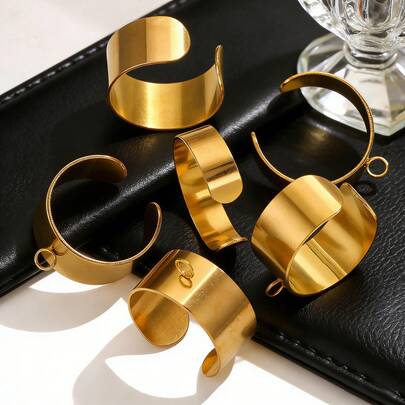 10 Pieces/Batch 304 Stainless Steel 18K Gold-Plated Adjustable Open-Loop Rings For DIY Jewelry Making With Jump Rings