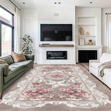 1pc Ins Style Pink Floral Pattern Carpet. Velvet Material, Approx. 850g Weight, 0.6cm Thickness, Wear-Resistant & Anti-Slip, Easy To Clean. Available In Multiple Sizes. Suitable For Kitchen, Living Room, Dining Room, Bedroom, Balcony, Bathroom, Study And Other Scenarios, An Ideal Choice For Home Decor. - Multicolor - View 8