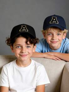 2顶儿童嘻哈帽，A-Z字母刺绣棒球帽，可调节男女通用户外遮阳帽，米白色，适合8-16岁儿童 - 彩色 - 查看 3