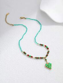 1pc Stainless Steel Colorful Grape Pendant Necklace Set, Handmade Beaded Jewelry Suitable For Women Wear Or Gift - Multicolor - View 4