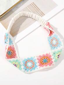 1pc Crochet Flower Hollow Design Headband, Suitable For Wedding, Beach And Summer Fashion - Multicolor - View 9