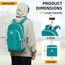 Lightweight Packable Small HiFKing Backpack For Women Men - 20L Waterproof Foldable Daypack For Travel, HiFKing, And Daily Use, Adjustable Chest Strap, Durable Nylon, Gre1en - Gre1en - View 3