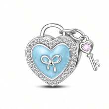 1 Piece Silver Plated Romantic Bow Safety Chain, Blue Bow Charm, Bow Dancing Shoes Charm, Ribbon Bow Beads, Blue Romantic Love Lock Beads For Original 3mm Bracelet DIY Women's Jewelry Birthday Engagement Party Gift - Multicolor - View 14