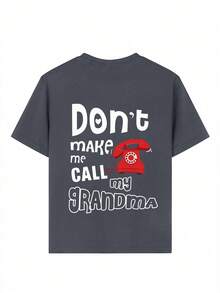 男童休闲印花圆领短袖T恤，夏季上衣 - 深灰色 - 查看 8