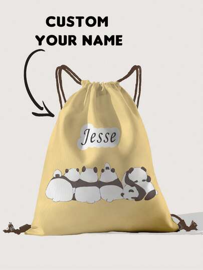 1pc Customized Cartoon Panda Drawstring Backpack, Can Be Customized According To Your Unique Design, Suitable For Children And Teenagers, Print Your Own Name Or Print Your Sister And Classmates' Names As Gifts