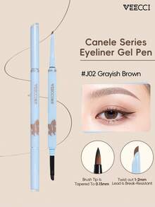 VEECCI Canelé系列凝胶眼线笔，持久不晕染，自然哑光妆效，双头设计，一头带刷头，适合初学者 - #J02 Classic Brown - 查看 1