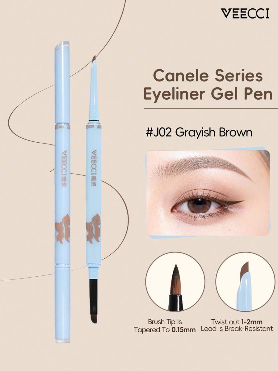 VEECCI Canelé系列凝胶眼线笔，持久不晕染，自然哑光妆效，双头设计，一头带刷头，适合初学者 - #J02 Classic Brown - 查看 1