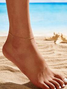 FOREVER QUEEN 1pc 925 Sterling Silver Ball Beads Anklet, 4K Gold Plated, Minimalist Summer Beach Foot Jewelry Gift For Women - Anklet - View 3