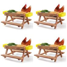 Chicken Feeders And Waterers, Chicken Feeder No Waste Kit With Picnic Table And 2 Water Feeder, Handmade Wooden Chicken Supplies & Accessories For - Carbonized Solid Wood - View 2