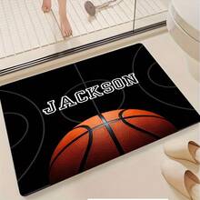 Customizable Name Basketball Court Mat - Soft Non-Slip Washable Polyester Area Mat With "JACKSON" Design Ideal For Entryway Kitchen Bathroom Living Room And Laundry Room Basketball Decor Customizable Mat Durable Floor Mat Basketball Decorations - Multicolor - View 2