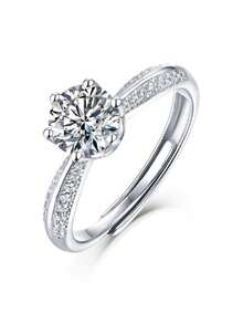 1/2/3/5 Carat Moissanite Diamond Ring, 925 Sterling Silver Women's Wedding Band, Suitable For Banquet, Party, Official Occasions, Festivals, Valentine's Day, Engagement, Wedding, Anniversary, Birthday Gift, With Certificate - Silver - View 11