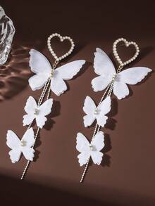 1 Pair Of Super Fairy Fabric Butterfly Long Tassel Earrings For Women - White - View 3