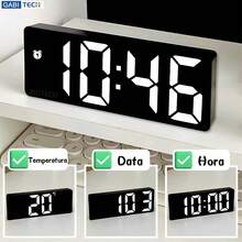 Relógio De Mesa Digital Led Inteligente Com Despertador Alarme Temperatura e Soneca - LED Verde - Visão 4