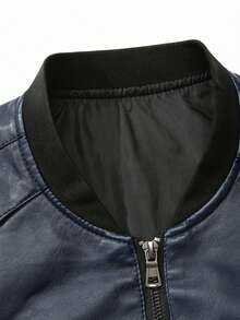 AHTELB 男士 PU 皮革夹克，时尚英伦风皮衣，复古立领休闲摩托车夹克，春季送礼佳品，适合送给朋友、丈夫、男友 - 寶藍色 - 查看 4