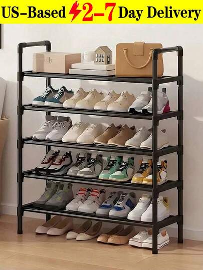 [Tool-Free Assembly]1pc 5-Layer Shoe Rack, Black Shoe Storage Stand, Simple Household Shoe Storage And Organization, Multifunctional Storage Shelf, Space Saving Shoe Rack, Suitable For Doorway, Bedroom, CorridorHanger Organizer With Shoe Rack, With 5 Layers Of Shelves,2/4/5-Tier Metal Shoe Rack, Sturdy Space Saving Shoe Organizer For Entryway, Closet, Small ApartmentsDetachable Hooks, Independent Clothing And Shoe Rack, Suitable For Front Door Entrance, Used For Storing Clothes, Shoes, Hats, Bags, Umbrellas Available In 2-Tier, 4-Tier, 5-Tier Options Thanksgiving Accessory Christmas Market Bag [US Local Warehouse]