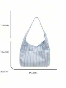 Large Capacity Women Cloth Tote Bag, Shoulder Bag, Casual Stripe Fabric Handbag - Multicolor - View 10