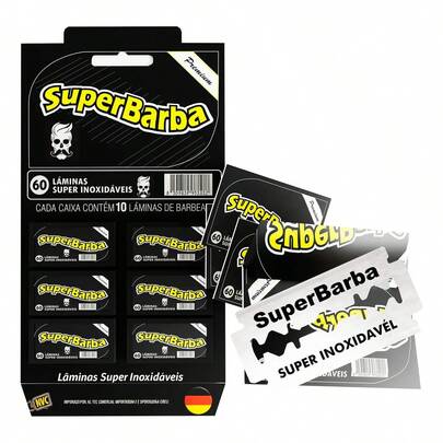 Cartela 60 Lâminas de Barbear Aço Inoxidável Premium Super Barba Black