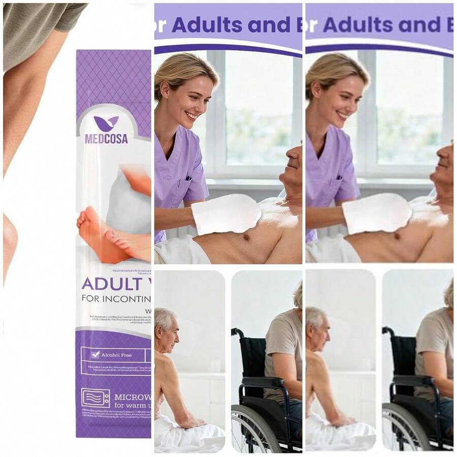 Adult Washcloths - Unique Disposable Body Wipes Shaped Like A Glove - Unscented, Premoistened Wet Wipes - Pack Of 10 Wash Cloths - C - 查看 1