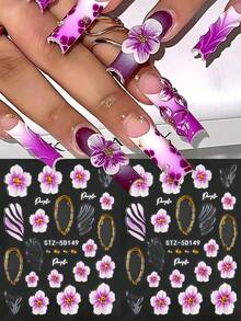 2pcs 5D Embossed Petal Spring Nail Stickers, Ombre Purple Flower Jelly French Line Soft Carving Wedding Manicure DIY Nail Art Decorations - Multicolor - View 3