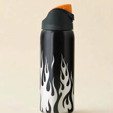 Owa Laa 32oz Black Flame Print Stainless Steel Insulated Water Bottle, 24H Cold, Wide Mouth Lock Lid Sports Bottle - 黑火焰32oz - 查看 4