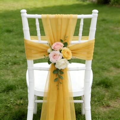 10pcs Satin Ribbon, Chiffon Ribbon, Wedding Decoration, Valentine's Day Decor, Chair Sash, Rectangular Cheese Cloth, Rustic Style, Photography Props, Elegant