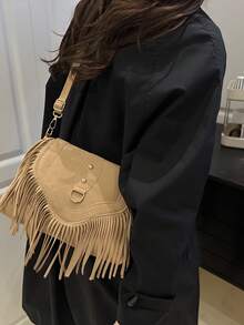 Túi xách nữ thời trang - Mẫu mới năm 2026, kiểu dáng sang trọng và tinh tế với tua rua mềm mại, thích hợp đeo chéo. - Màu Khaki - Xem 9