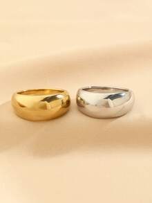 2 piezas Juego de anillos de acero inoxidable con arco dorado y plateado, de estilo sencillo y elegante, adecuado para el vestido diario de la mujer o como regalo - Multicolor - Ver 3
