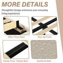 Boucle Upholstered Bed Frame, Upholstered Platform Bed With Headboard And Footboard, Modern Bed Frame Twin/Full/Queen/King, Black / Grey/ White/ Beige/ KhakiTwin Size Boucle Bed Frame/ Full Size Boucle Bed Frame/ King Size Boucle Bed Frame - Màu be - Xem 6