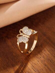 1枚极简蝴蝶形微镶锆石时尚戒指，小众设计，百搭日常佩戴配饰 - 戒指 - 查看 5